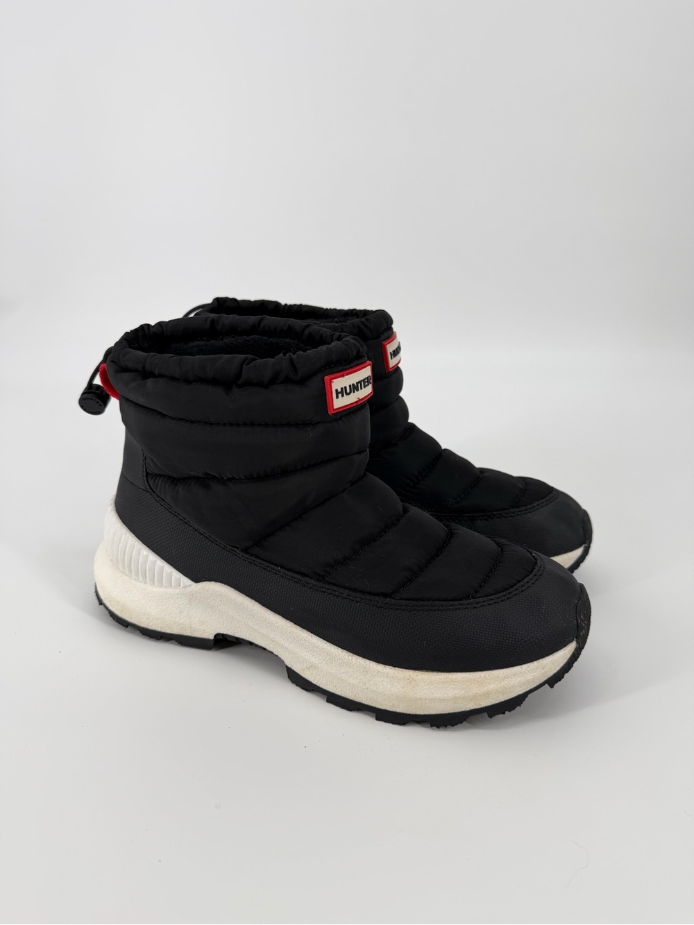 Hunter Black Quilted Puffer Snow Boots Womens 8 Drawstring Cuff Winter Ready